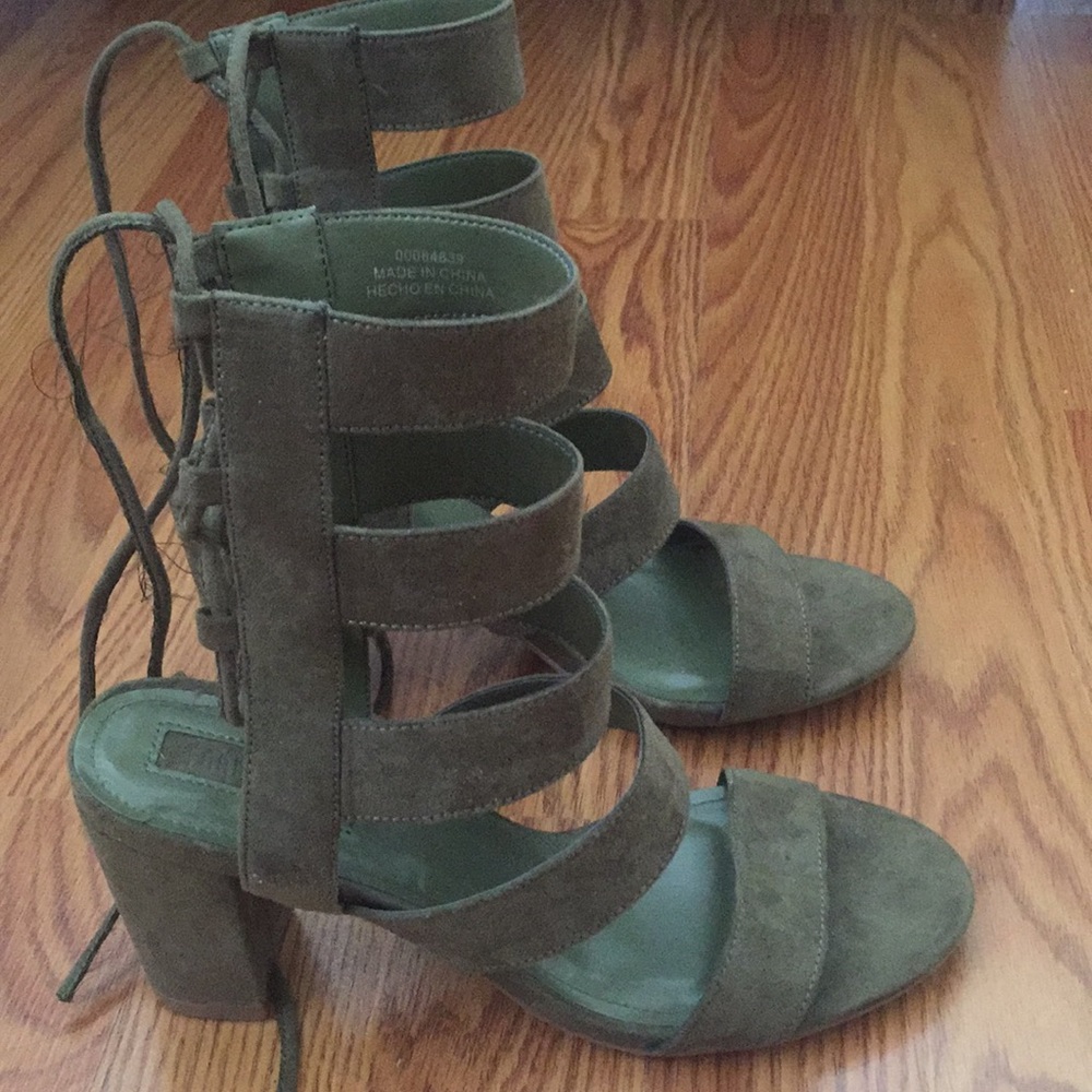 Olive green strappy heels